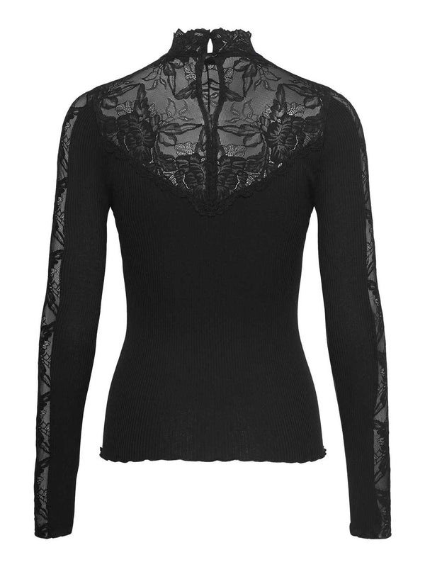 Rosemunde RWBeatha Silk LS T-Neck T-Shirt 101299 Col. Black