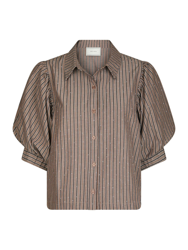 Neo Noir Etta Soft Stripe Stone Shirt 166416 Brown