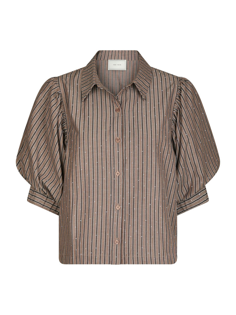 Neo Noir Etta Soft Stripe Stone Shirt 166416 Brown