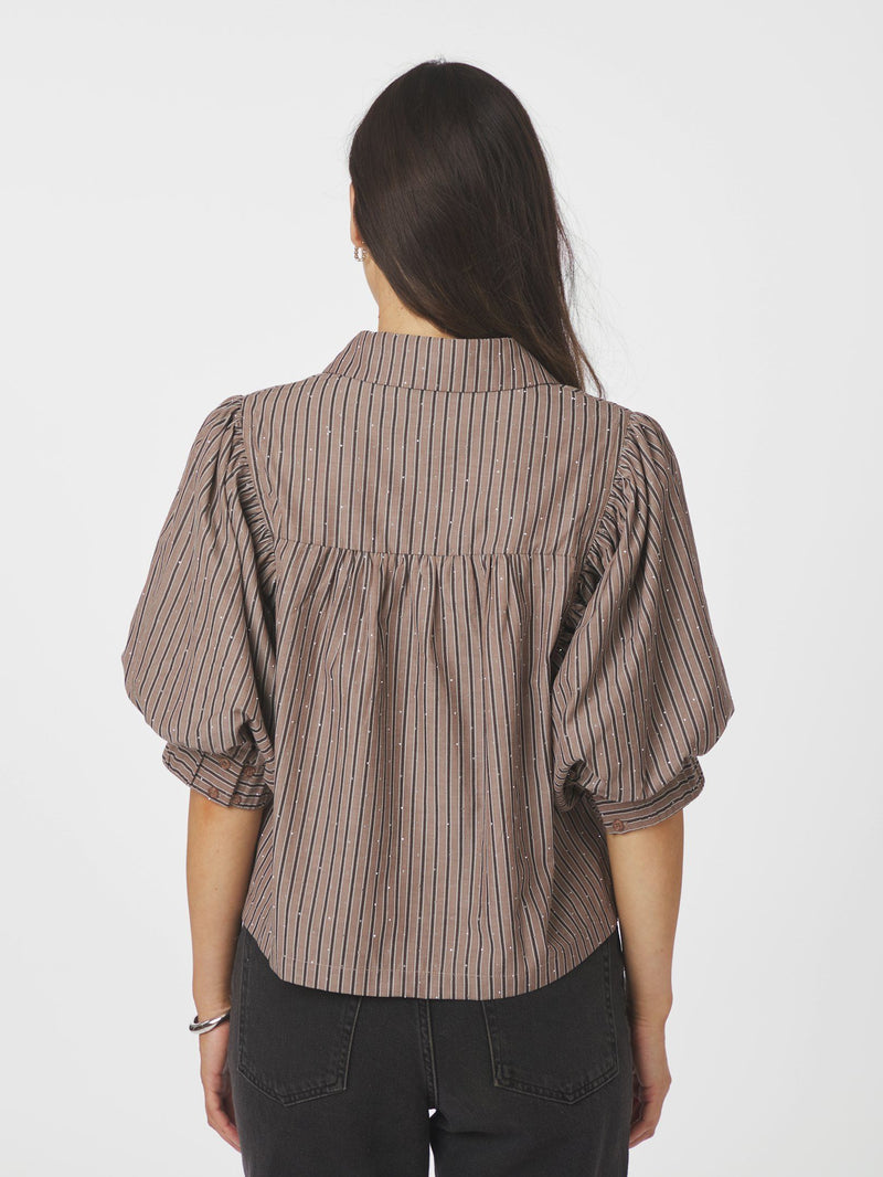 Neo Noir Etta Soft Stripe Stone Shirt 166416 Brown