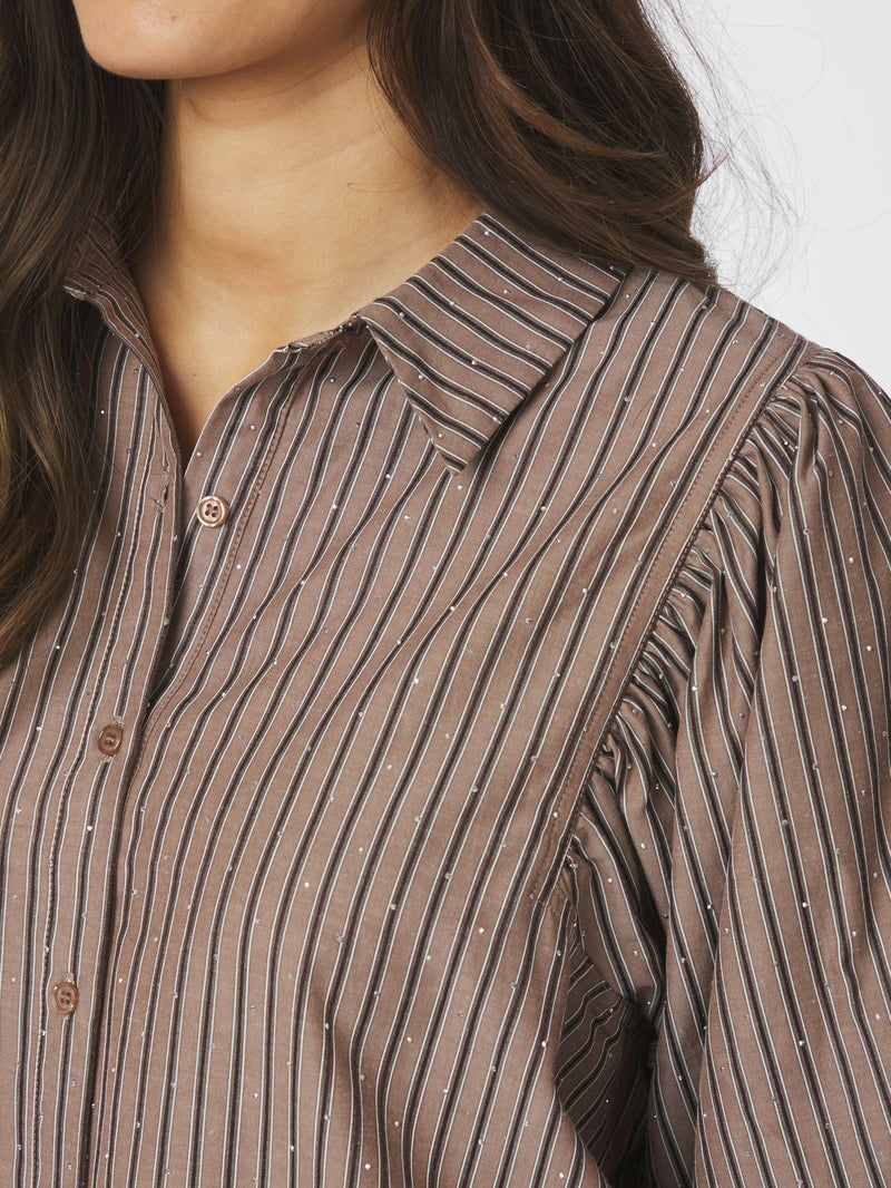 Neo Noir Etta Soft Stripe Stone Shirt 166416 Brown