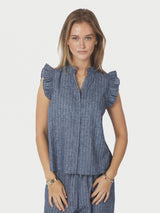 Neo Noir Siona Emb Stripe Top 168373 Col. Blue