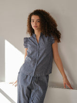 Neo Noir Siona Emb Stripe Top 168373 Col. Blue