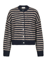 Neo Noir Isana Stripe Fluffy Knit Cardigan 169700 Col. Navy 575