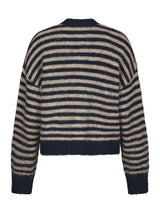 Neo Noir Isana Stripe Fluffy Knit Cardigan 169700 Col. Navy 575