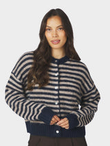 Neo Noir Isana Stripe Fluffy Knit Cardigan 169700 Col. Navy 575