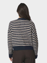 Neo Noir Isana Stripe Fluffy Knit Cardigan 169700 Col. Navy 575