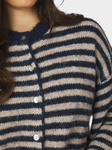 Neo Noir Isana Stripe Fluffy Knit Cardigan 169700 Col. Navy 575
