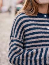 Neo Noir Isana Stripe Fluffy Knit Cardigan 169700 Col. Navy 575