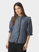 Neo Noir Chacha Chambray Stripe Blouse Col. Blue