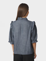 Neo Noir Chacha Chambray Stripe Blouse Col. Blue