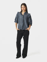 Neo Noir Chacha Chambray Stripe Blouse Col. Blue