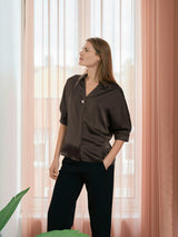 Neo Noir Carm Heavy Sateen Shirt 170699 Col. Dark brown 676