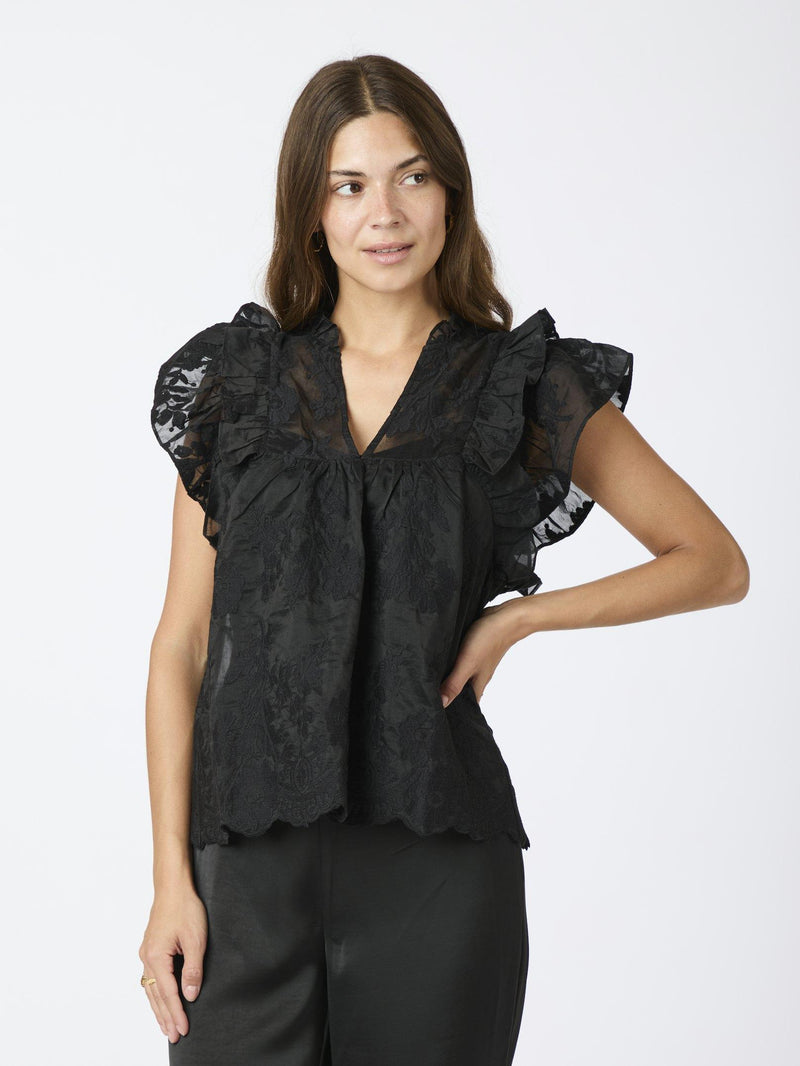 Neo Noir Top Jayla Big Embroidery 163034 Sort 100