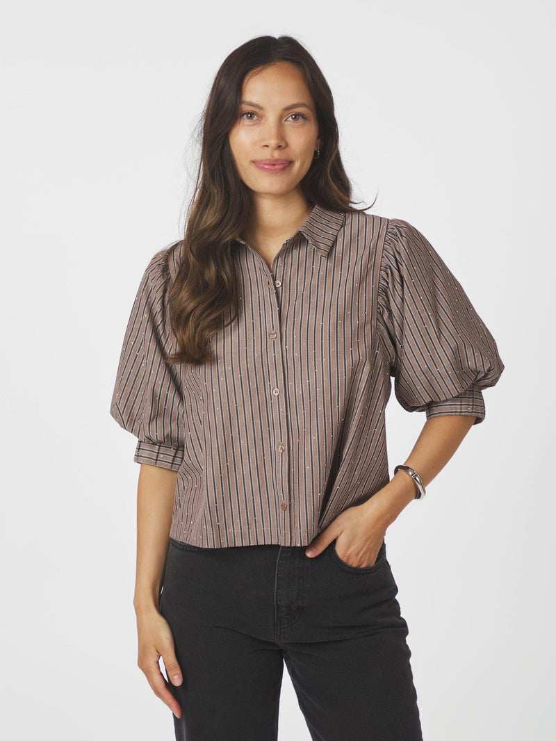 Neo Noir Etta Soft Stripe Stone Shirt 166416 Brown