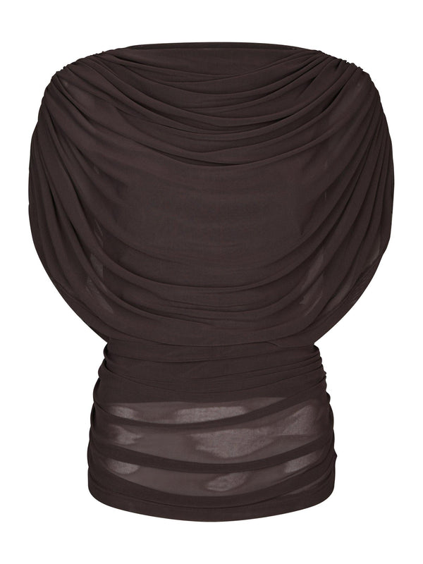 Neo Noir Cottuna Drapy Mesh Top 167205 Col. Brown