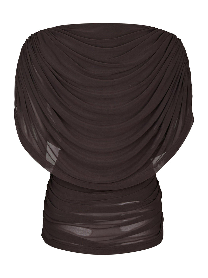 Neo Noir Cottuna Drapy Mesh Top 167205 Col. Brown