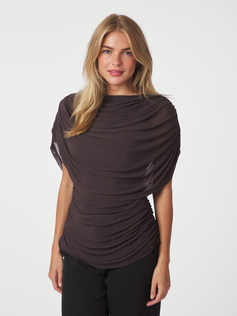 Neo Noir Cottuna Drapy Mesh Top 167205 Col. Brown