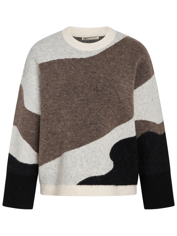 PBO Strik Flolo Knit 244 3408 0 Offwhite m. print sort, brun, grå 653