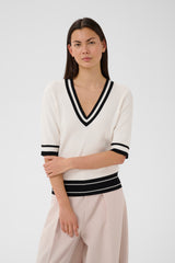 InWear LeenahIW V-Neck Blouse 30110675 Col. Vailla/black stripe