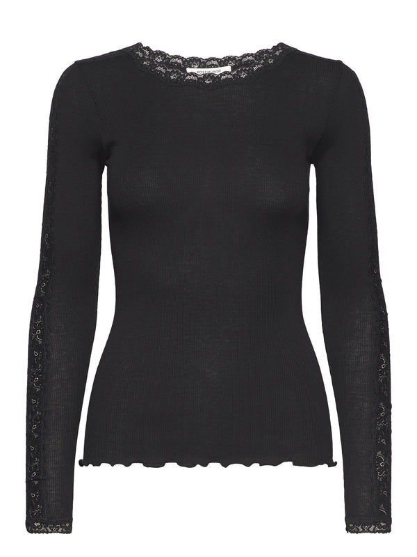 Rosemunde RWBernadine Organic LS O-Neck Lace T-Shirt 4893 Col. Black 010