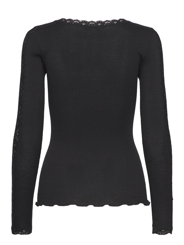 Rosemunde RWBernadine Organic LS O-Neck Lace T-Shirt 4893 Col. Black 010