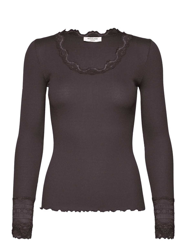 Rosemunde RWBenita Silk LS O-Neck Lace T-Shirt 5316 Col. Ganache 169