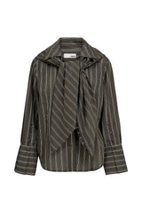 Atelier Taktil Gwen Big Scarf Shirt Stunning Stripe A1113 Col. Hunter green