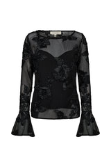Pieszak PD-Melia Flounce Sleeve Mesh Blouse J235163 Col. Black