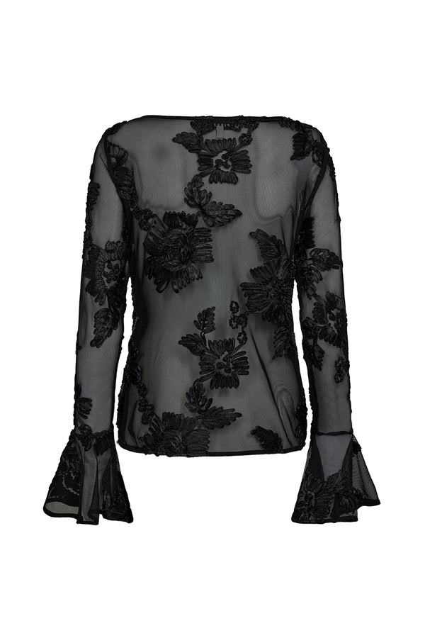 Pieszak PD-Melia Flounce Sleeve Mesh Blouse J235163 Col. Black