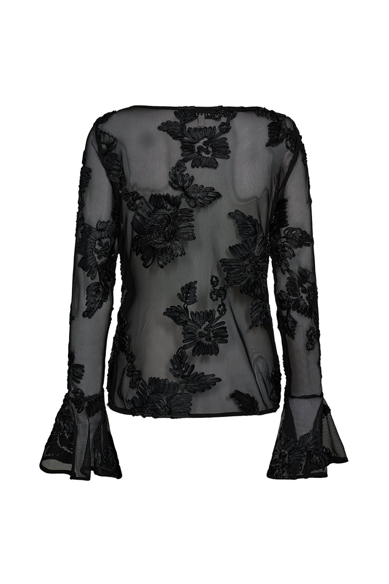 Pieszak PD-Melia Flounce Sleeve Mesh Blouse J235163 Col. Black
