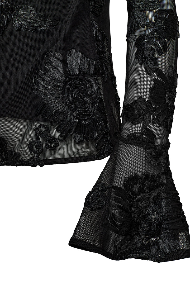 Pieszak PD-Melia Flounce Sleeve Mesh Blouse J235163 Col. Black