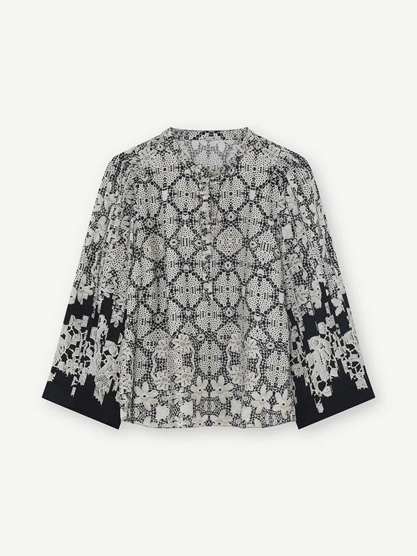 Gustav Bluse Neomi 56636 Print i Sort og Offwhite 81620