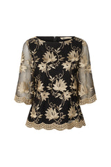 PBO Aila Blouse PBO1926 Col. Black/guld Flower