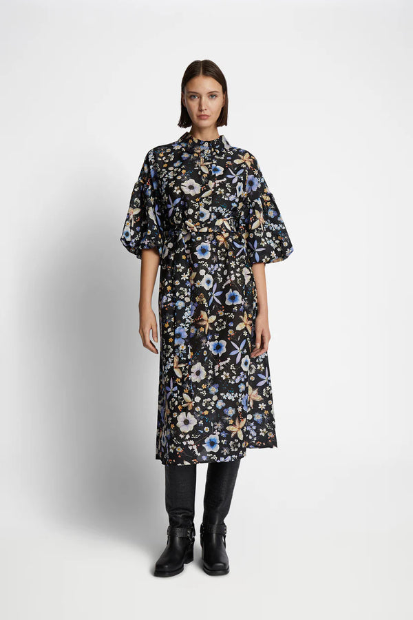 Munthe Kjole Palmetto Sort med Blomster