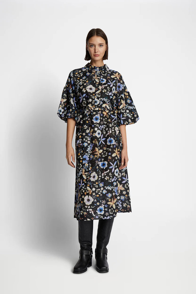 Munthe Kjole Palmetto Sort med Blomster